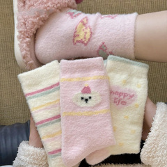 ベルベットの靴下の子供の秋冬のサンゴのベルベットの月子の靴下の厚い保温のかわいいピンクのストッキングの家の床の睡眠の靴下