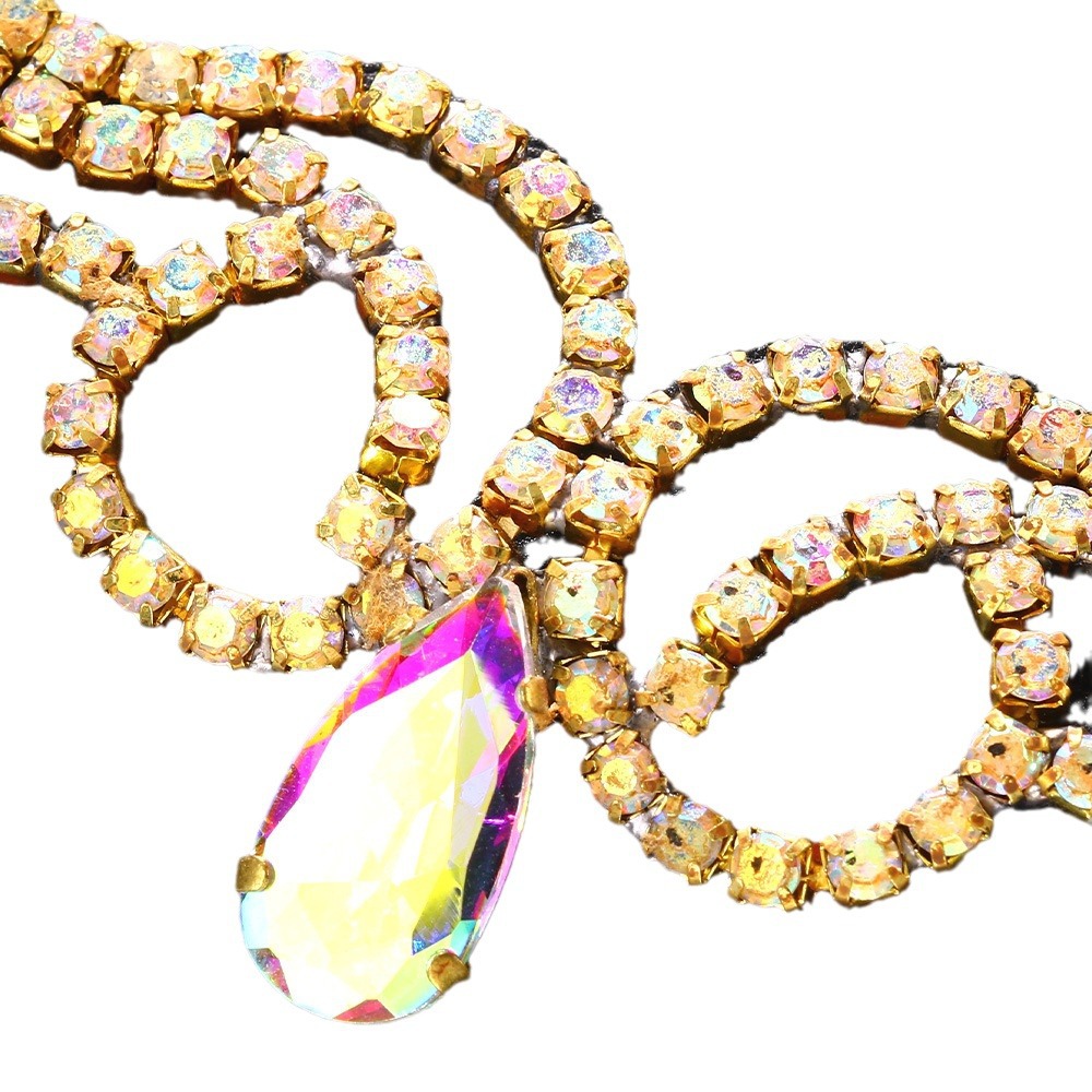 Exótico rhinestone gota de agua frente cadena europea y americana exagerada tocado de Halloween todo-fósforo joyería headwear