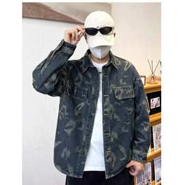 2024秋款美式复古外套潮牌痞帅炸街男vintage水洗牛仔夹克男