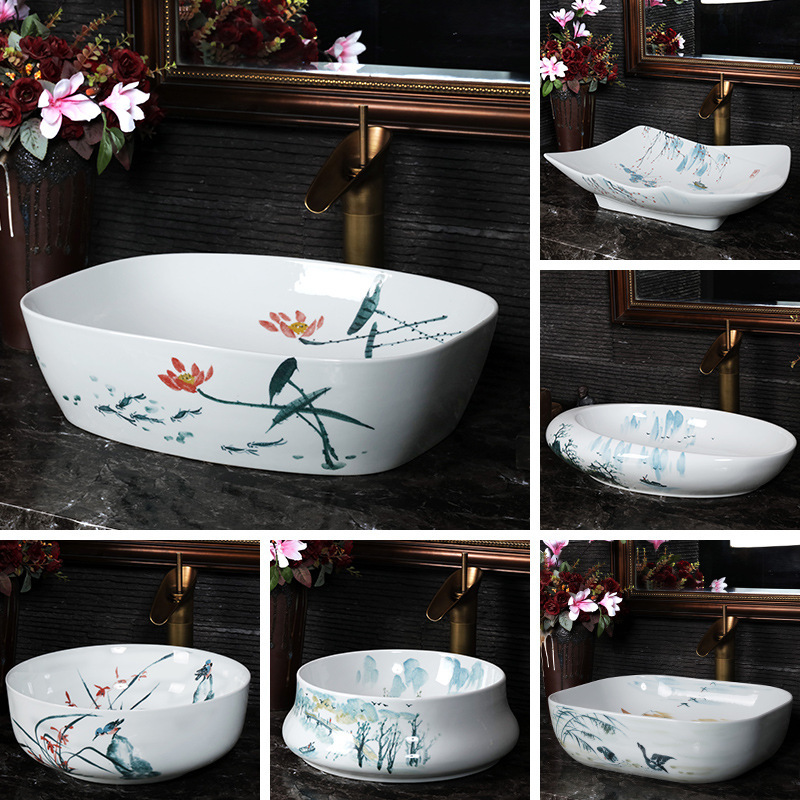 New Chinese Style Washbasin Ceramic Bathroom Countertop Basin Balcony Washbasin Single Basin Outdoor Washbasin Basin Washbasin