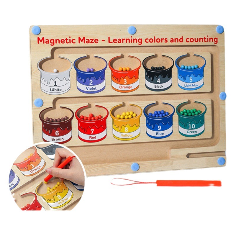 Juguetes educativos Educación temprana Bolígrafo magnético Tablero de conteo de cuentas Cognición de color ayudas didácticas Clasificación digital Laberinto magnético