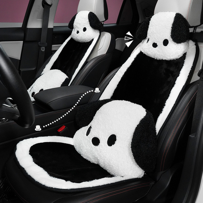 車のヘッドレスト枕、かわいい白黒の犬、四季通用車内インテリア枕、腰枕、クリエイティブな車用ネックピロー|undefined