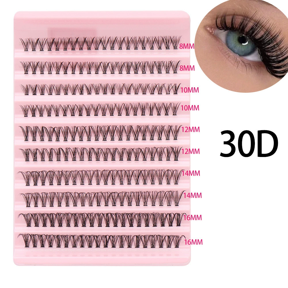 False Eyelash Cluster Set, multi-volume (30D–100D), options with glue & tweezers, compact case