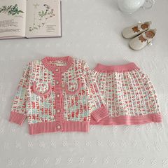 Children's Knitted Cardigan Jacket 2023 New Design Circle Thread Three-Color Set Dress for Girls Stylish Baby Outfit