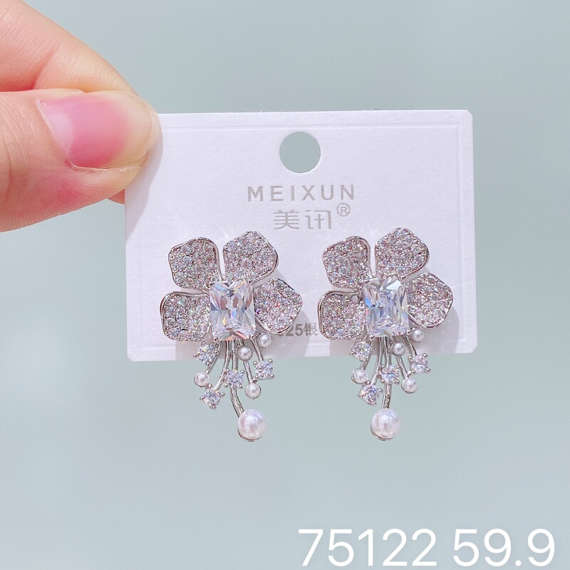 Meixun ジュエリー韓国版の新しいマイクロ象嵌ジルコンイヤリング、ファッショナブル、軽い高級感、ハイエンドの女性用多用途イヤリング|undefined