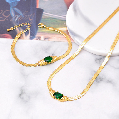 Cross-border fashion jewelry flat snake chain claw zircon pendant non-fading titanium steel clavicle chain white green diamond bracelet necklace for women