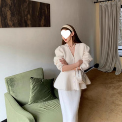优雅气氛V领洋气长袖针织外套中长款半身裙女秋冬2025新款两件套