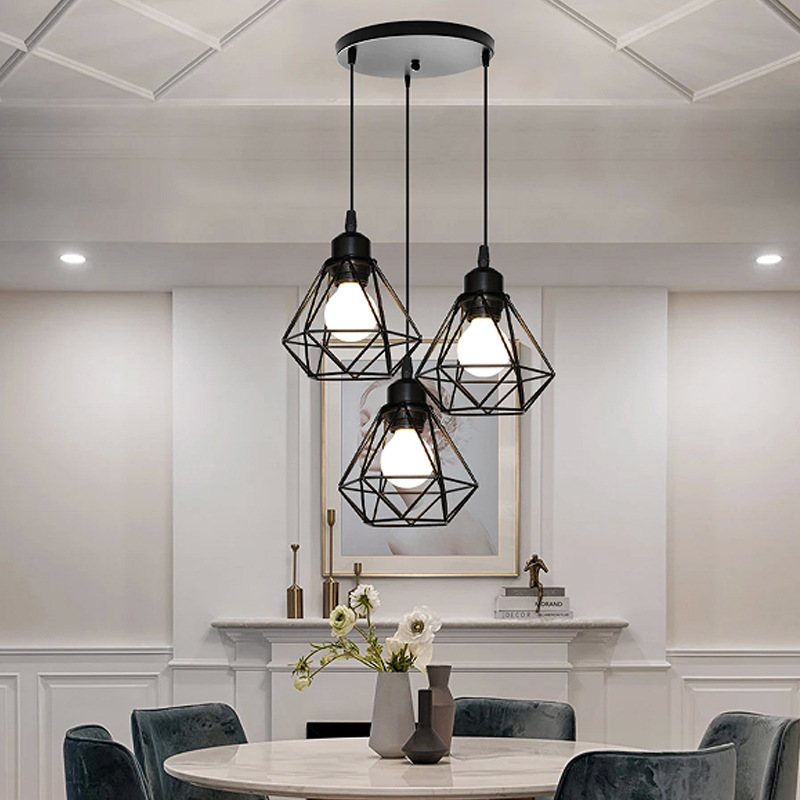 Cross-Border Nordic Restaurant Pendant Light, Industrial Style Retro Creative Personality Bar Counter Bedroom Dining Table Three-Head Farmhouse Lighting