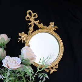 欧式树脂天使镜子可挂墙可立家居装饰摆件手持化妆镜拍照道具摆台