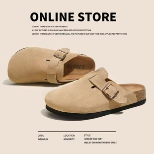 2024 New Women's Autumn and Winter British Platform Birkenneth Shoes Casual Half-Slip Online Popular Joker Durable Baotou Slippers Wholesale