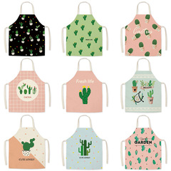 Cactus-Imprinted Linen-Look Parent-Child Apron Set: No-Sleeve Household Cleaning Waist Bib + Logo-Designed Kids' & Adult's Garment Covers