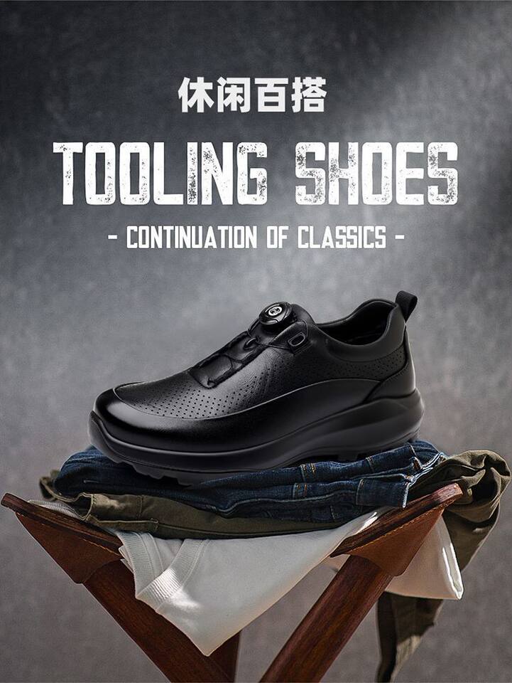 Giày da nam mũi tròn khoét lỗ thoáng khí, khóa xoay tiện lợi, gót thấp 1–3 cm — màu xám, màu đen chi tiết 9