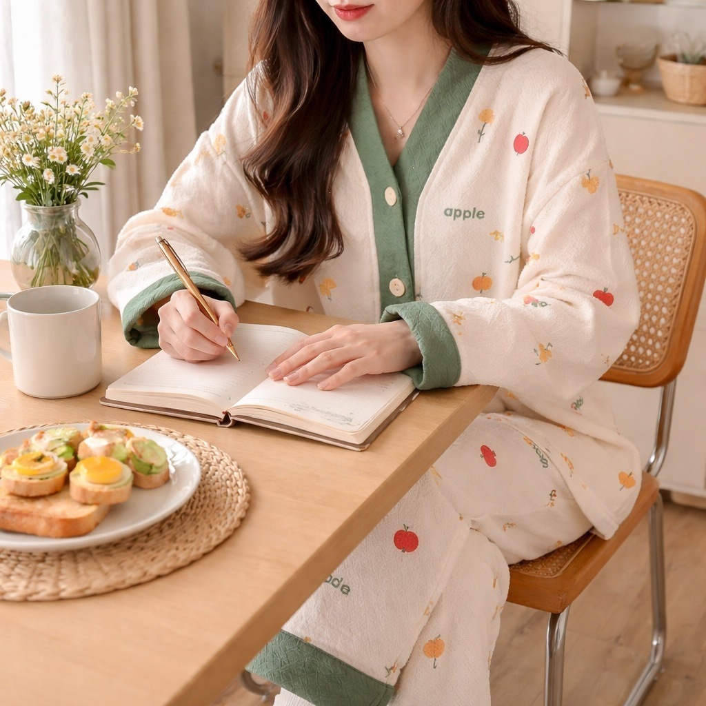 Japón lindos Jade Gui perro aire algodón otoño invierno abrigo pijamas damas engrosadas algodón de manga larga conjunto de ropa para el hogar
