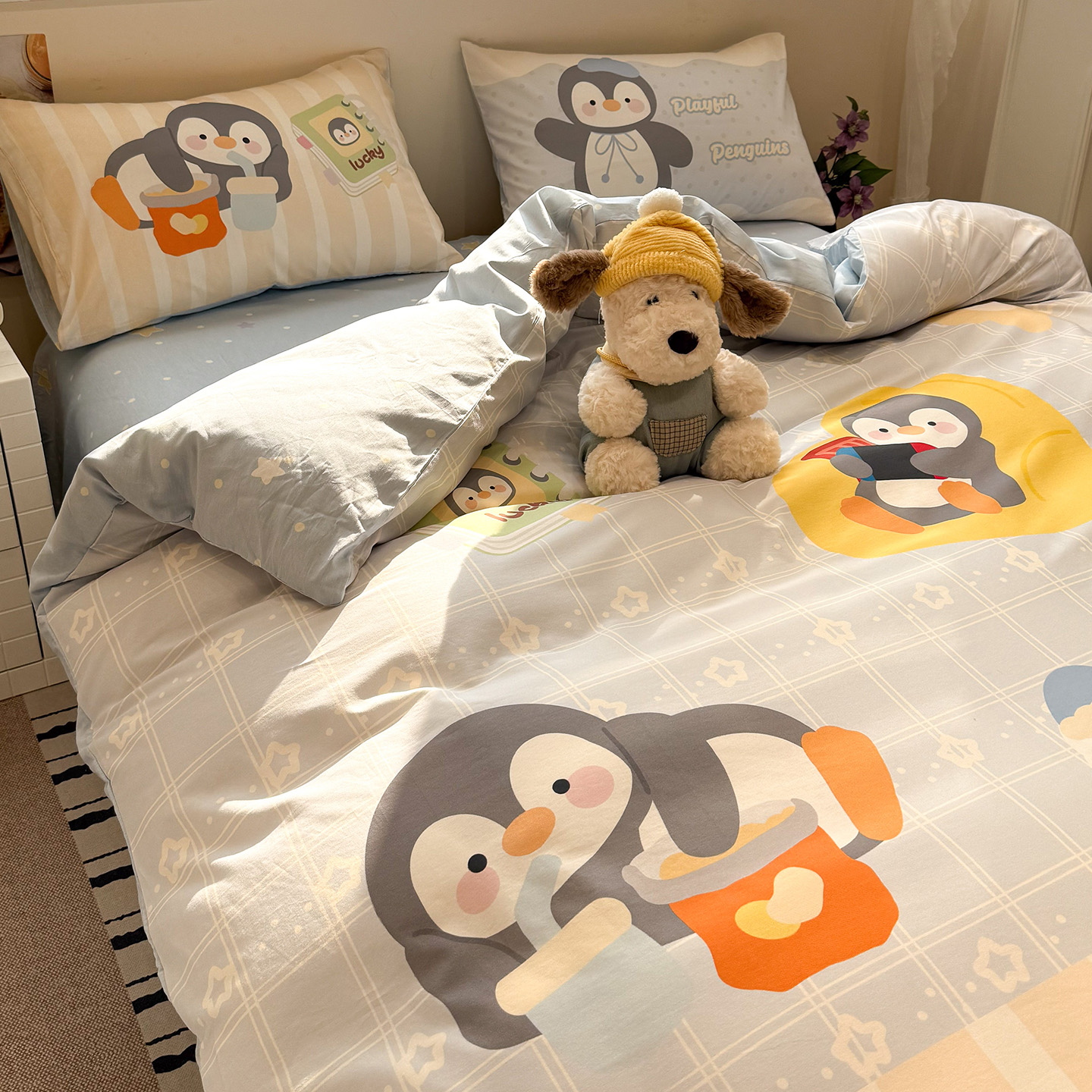 2026 nueva colcha de cama de algodón de dibujos animados de algodón cuatro piezas de sábanas de dormitorio infantil tres piezas de cama de cama de cama