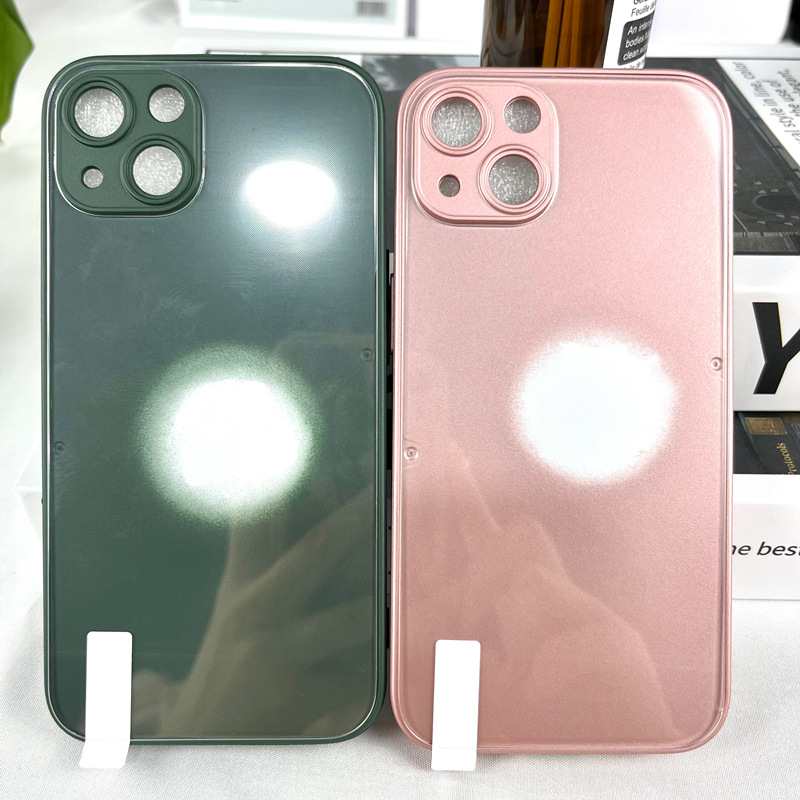 Adatto per Apple 15pro custodia in vetro con vernice metallizzata materiale iPhone 14promax bordo dritto foro sottile_voghion.com