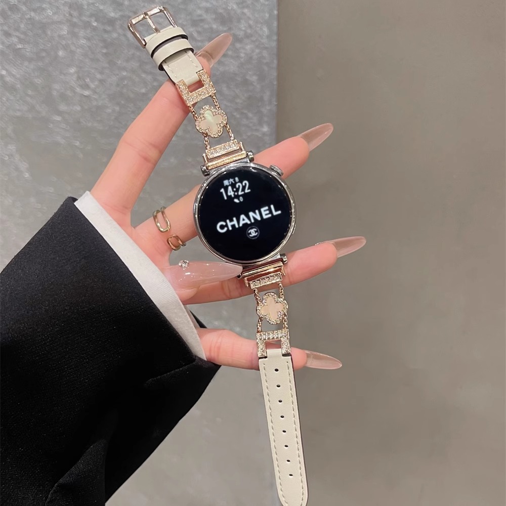 Suitable for Huawei Gt4 Watch Strap Four-Leaf Clover Mother-Of-Pearl Stitching Leather Women's Huawei Gt6Gt5 Metal Strap