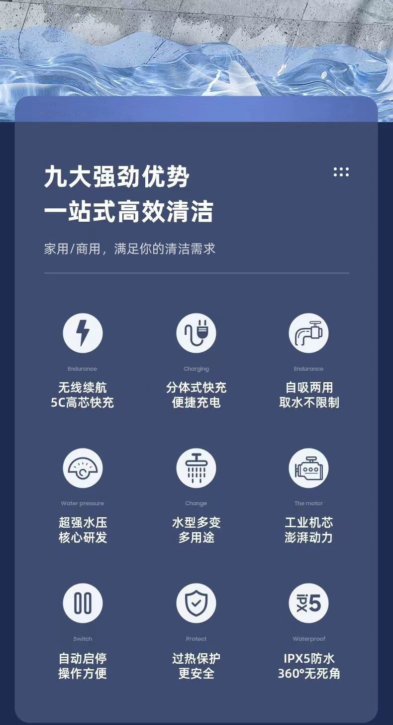 Car Washing High Pressure Water Gun Household Wireless Lithium Battery Car Washing Machine Household High Pressure Artifact Dosing and Watering Rechargeable Water Gun