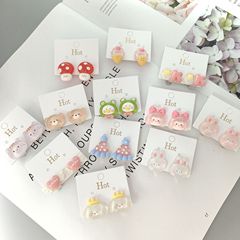 漫画フレッシュ学生耳クリップかわいい甘い氷透樹脂萌えウサギカエルイヤリング少女耳穴なしアクセサリー