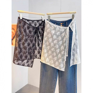 2025 Spring Niche Design Korean Style White Lace Skirt Women's Tie Sweet Half Skirt Versatile Apron Overlay Skirt