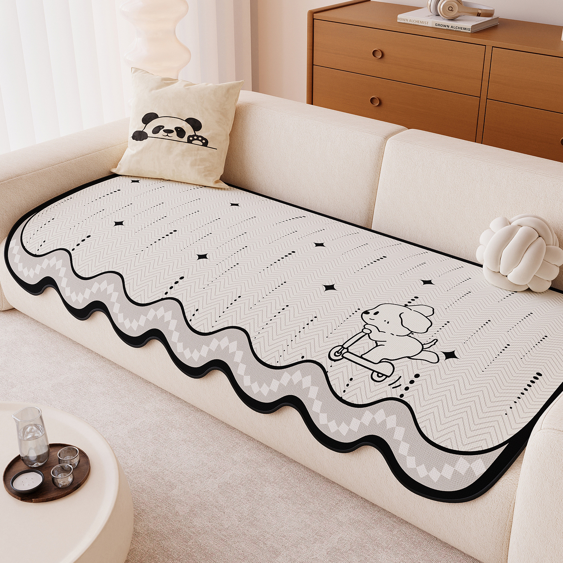 Cojín de sofá cuatro estaciones generales 2025 nuevo tipo fijo antideslizante arena de cuero lanzado cojín de tela cubierta sensación de dibujos animados de alto nivel