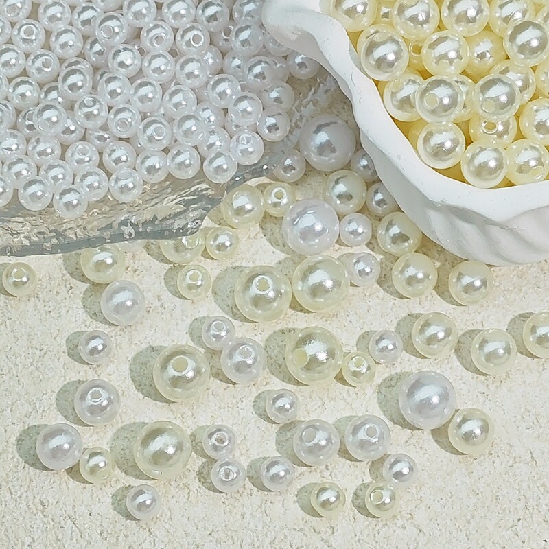 4/6/8/10/12mm Water-Polished High-Gloss Abs Imitation Pearl Round Straight-Hole Pure White Off-White Pearl DIY Loose Beads