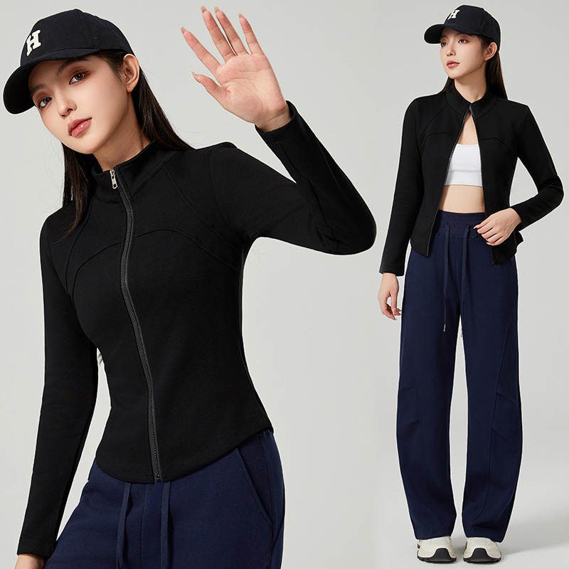 New 2532 Sports Jacket Women's Autumn and Winter Outer Wear Slim Stand-Up Collar Top Zipper Cardigan Yoga Jacket Women's Long Sleeves
