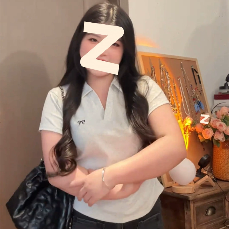 Слегка толстый мм американская талия складка с воротником polo короткий топ женский летний новый дизайн тонкая футболка с короткими рукавами