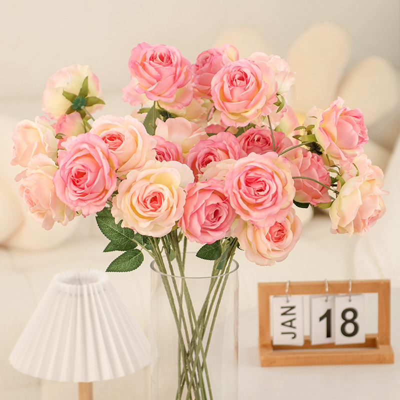 3 Artificial Snow Mountain Roses for Home Living Room Decoration, Artificial Flowers for Photography Props, Wedding Hall Flower Arrangements
