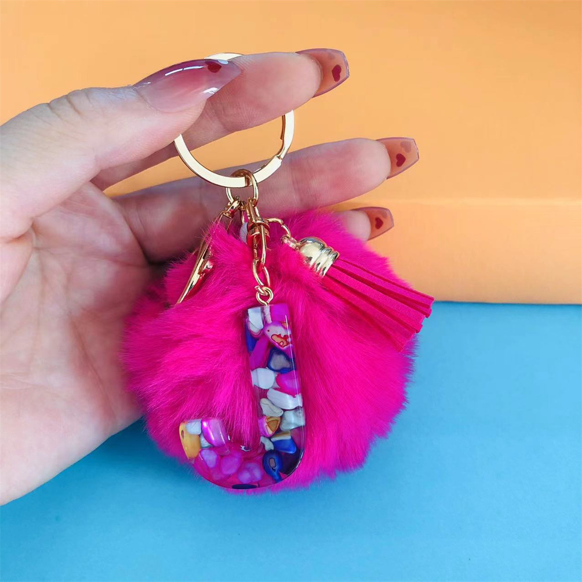 32g Weight Bag Pendant, Keychain Classification 1 Piece Quantity Holiday, Party Occasion Resin Material Letter, Hairball Pattern Unisex Gender Simple Style, Commute Style Simple Style Commute Letter Hairball Resin Unisex Bag Pendant Keychain 13