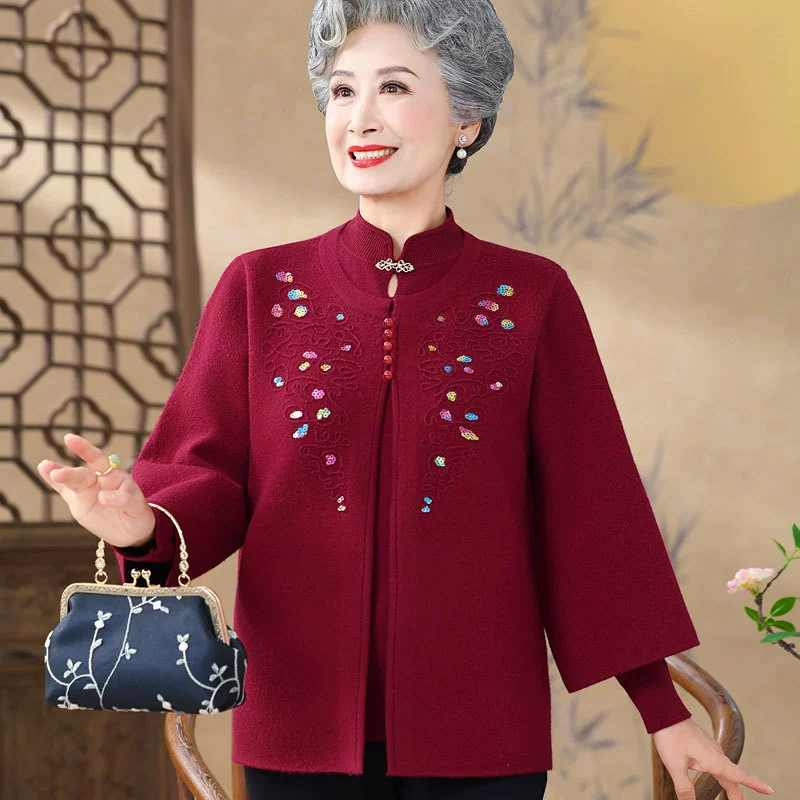 Мама осенняя трикотажная одежда из двух частей натальный год бабушкины пальто среднего и пожилого возраста женская свободная одежда кардиган