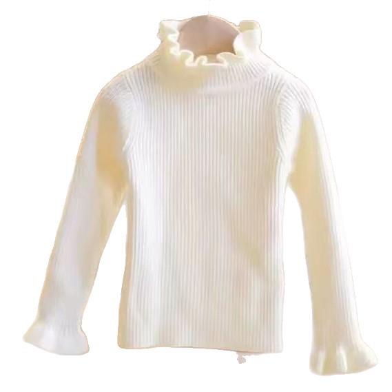 JINYONG niñas 2025 otoño y invierno camiseta de punto de cuello redondo encaje camiseta de manga larga de color sólido