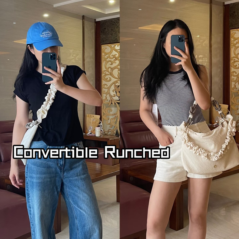 Cross-Border Lululemon Convertible Runched Pleated Bag Casual One-Shoulder Cross-Body Cloud Bag Trendy
