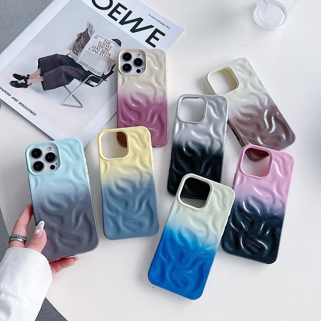 Suitable for Iphone16 New Stone Pattern Pleated X Anti-Fall Tpu Mobile Phone Case Cover Flower Pattern 15Promax Stereo