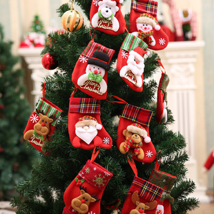 Christmas Small Socks Gift Bag Plaid Velvet Stereo Head Christmas Socks Christmas Decorations Christmas Tree Pendants