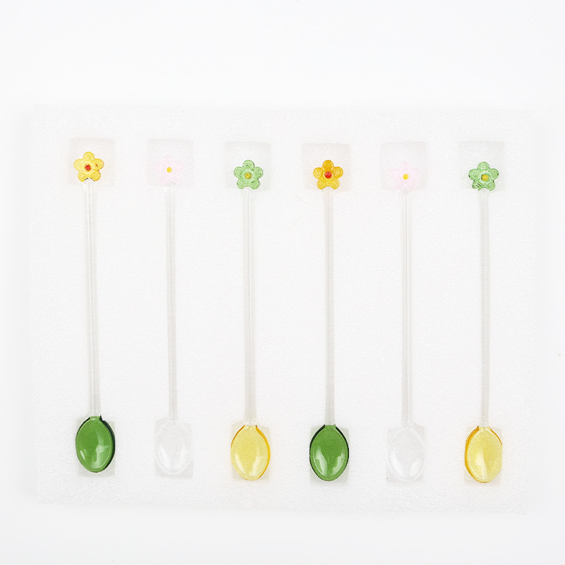 Carino e creativo cucchiaio da succo/caffè con manico lungo e raffinato, bicchiere con fiore e bastoncino per mescolare._voghion.com