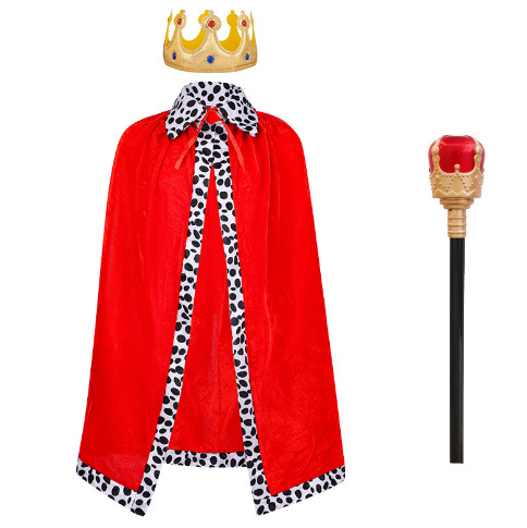 Espectáculo para adultos de Halloween, traje de vestir, sombrero de rey, terciopelo dorado, capa mágica, corona, varita, varita