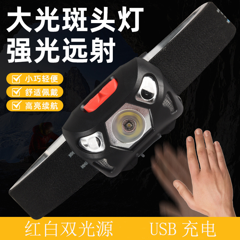 Nuevo faro de carga de luz brillante LED, pesca de inducción, batería de larga duración, pesca nocturna al aire libre, linterna montada en la cabeza