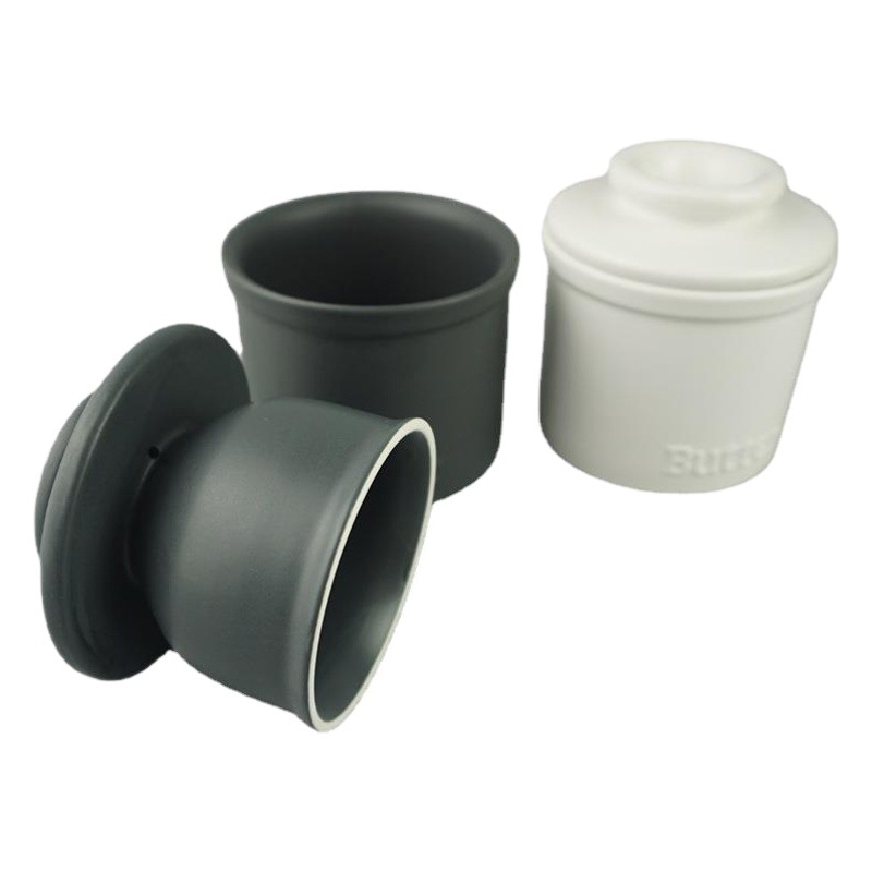 Estrictamente seleccionado en blanco y negro de cerámica amarillo tanque de aceite plato de queso con tapa cocina queso tanque de almacenamiento caja de mantequilla traje