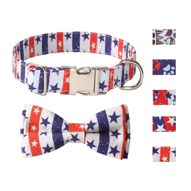 Aminger Новые товары для домашних животных американский флаг серии День независимости ошейник для домашних животных Серебряный цельнометаллический ошейник для собак