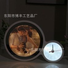 新款创意魔镜摆台LED灯箱 圆形钟表儿童婚纱通用多功能相框摆件