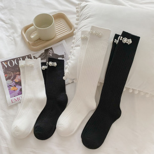 Women's Japanese Style Sweet College Style Heap Socks Instagram Style Trendy Light Luxury Heavy Industry Pearl Decorated JK Spring and Autumn Stockings