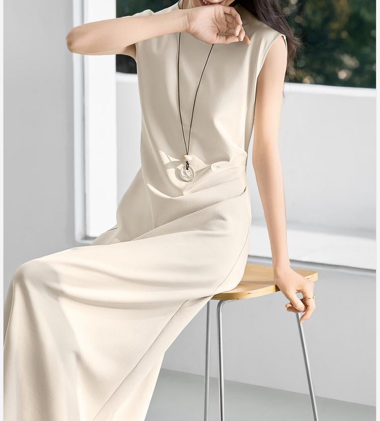 Đầm maxi trắng kiểu Pháp thắt eo mùa hè thanh lịch — màu trắng ngà chi tiết 6