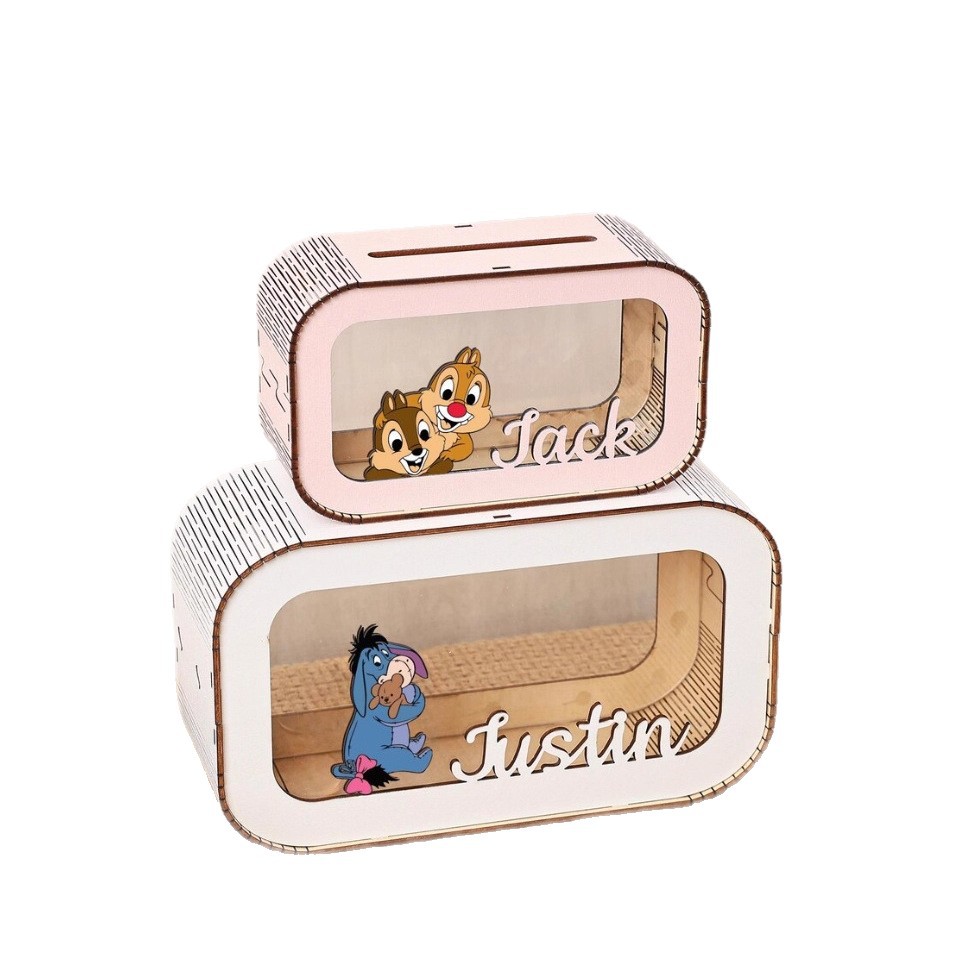Personalizado lindo depósito de dinero pequeño animal de energía lata de moneda, caja de dinero de madera caja de regalo para niños