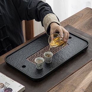 Tea Tray Light Luxury Household Imitation Black Gold Tea Set Small Tea Table Water Storage Drainage Dry Bubble Table Black Gold Stone Porcelain Stone Delivery
