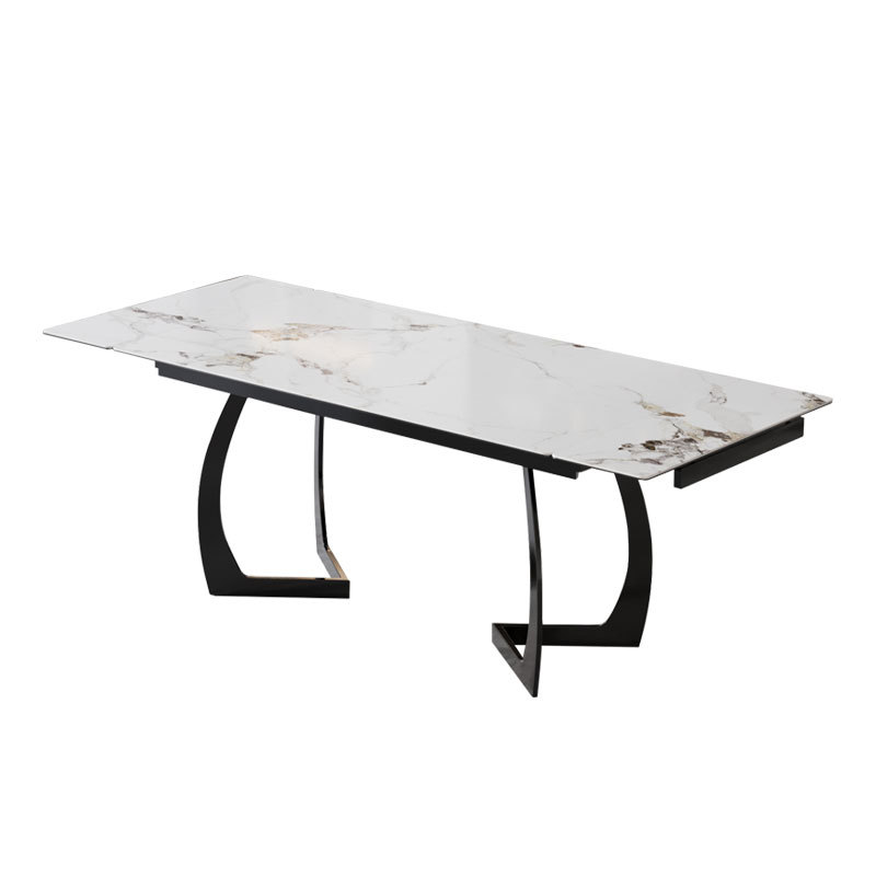 Mesa de comedor de estilo italiano, mesa de comedor doméstica de seda moderna y simple, mesa de comedor de roca retráctil larga y corta