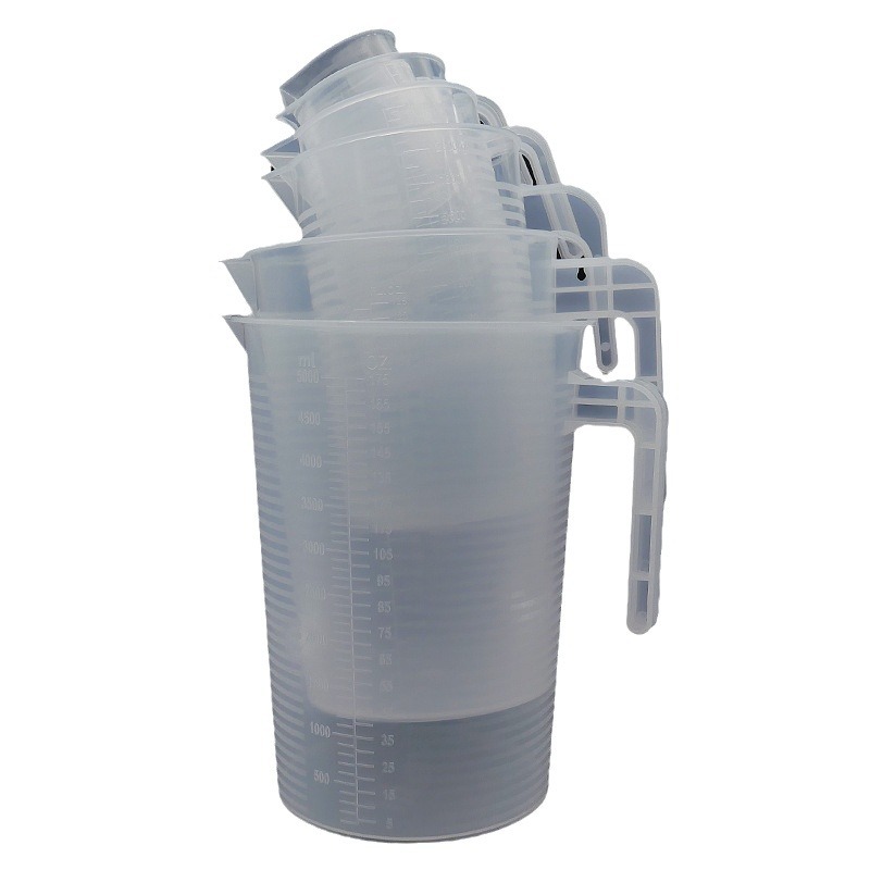 Taza de medición de PP transparente con tapa cocina para hornear leche tienda de té suministros de hotel taza de plástico a rayas con escala