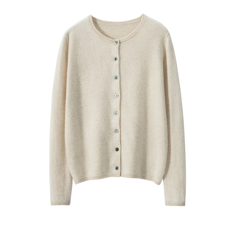 Pure Cashmere Women's Flat Simple Round Neck Cardigan Single Breasted Knitted Jacket Loose Outer Cashmere Sweater Sweater