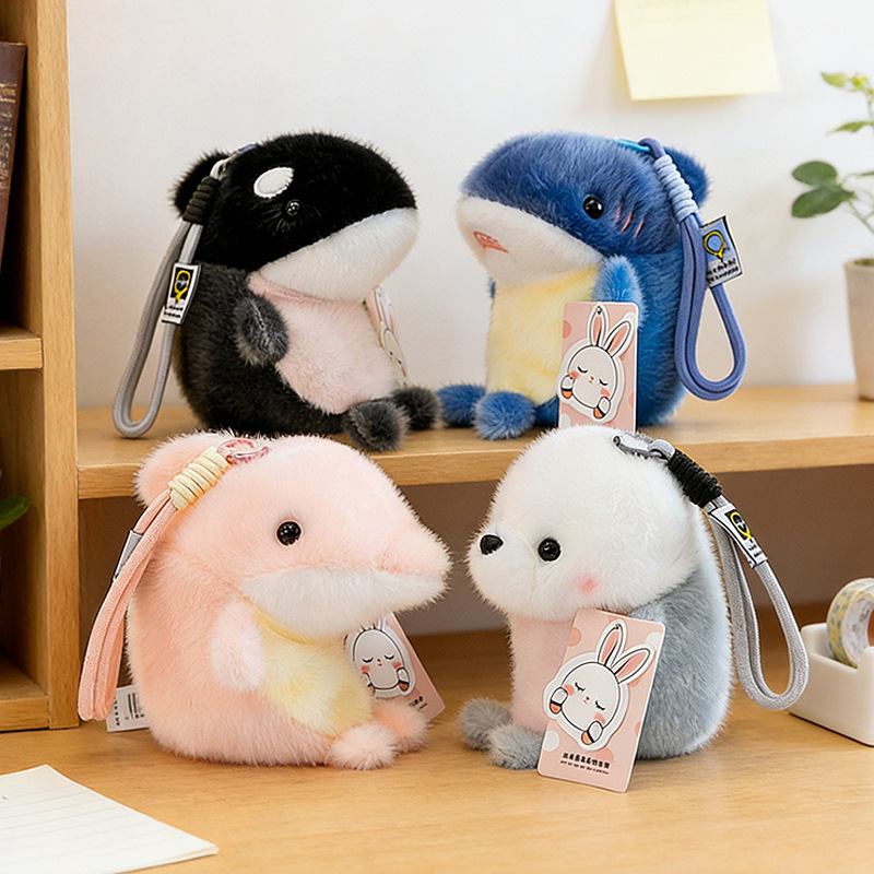 Ocean Series Cute Shark and Dolphin Plush Keychain Seal Doll Toy Pendant Bag Decoration for Children