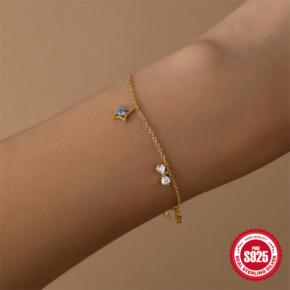 Pulsera geométrica de combinación de estrella de cuatro aristas simple y versátil s925 de uso diario de gota de agua/lazo/cuatro aristas