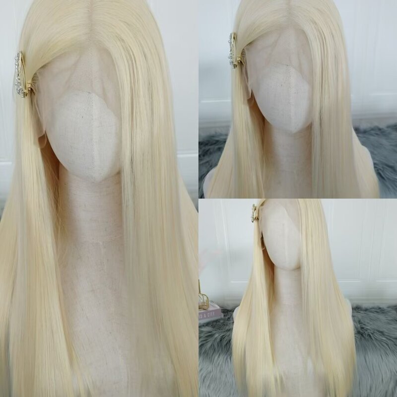 Qingdao Factory Lace Front Wig, Hand-Crocheted Lace Synthetic Fiber Wig, Hand-Crocheted Cosplay Golden Long Straight Hair